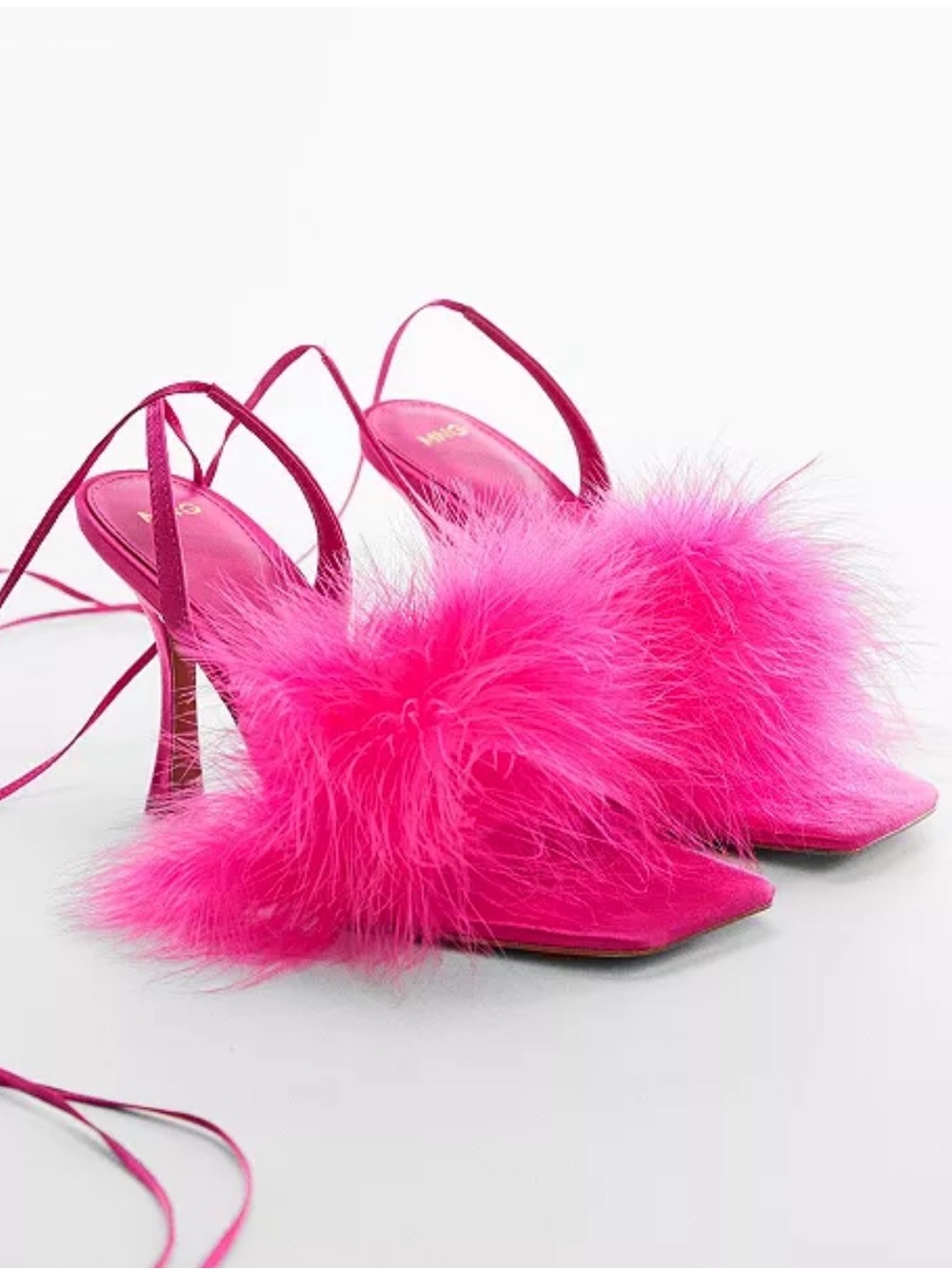 Mango Hot Pink Feather Strap Heels
